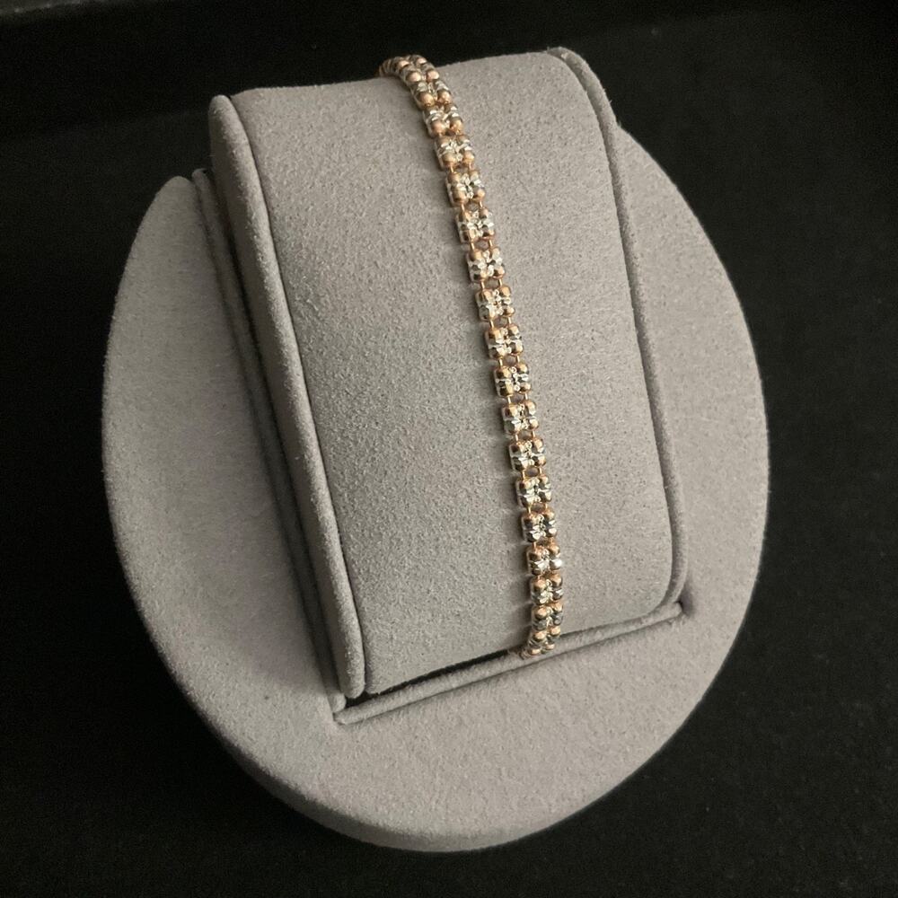 DOUBLE Ice Barrel Bracelet 18k ROSE Gold Vermeil ITALY/925 7” ~NEW